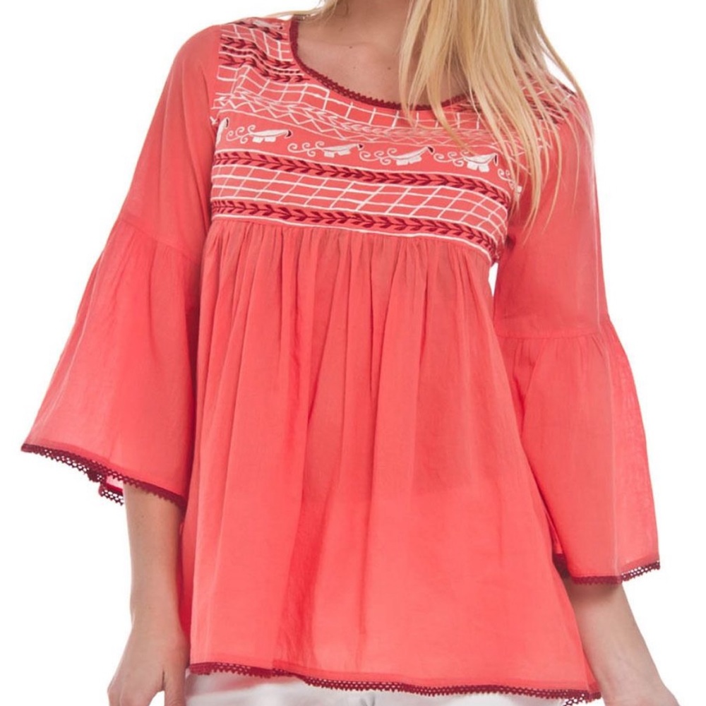 NWT BOHO linen embroidered pink top